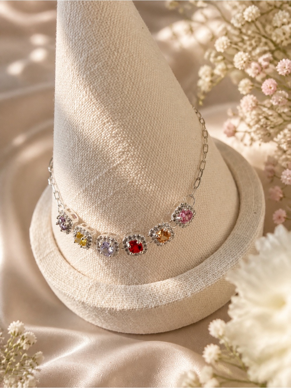 Multi-Gem Silver bracelet with Pink, Red, Yellow and Purple Stones